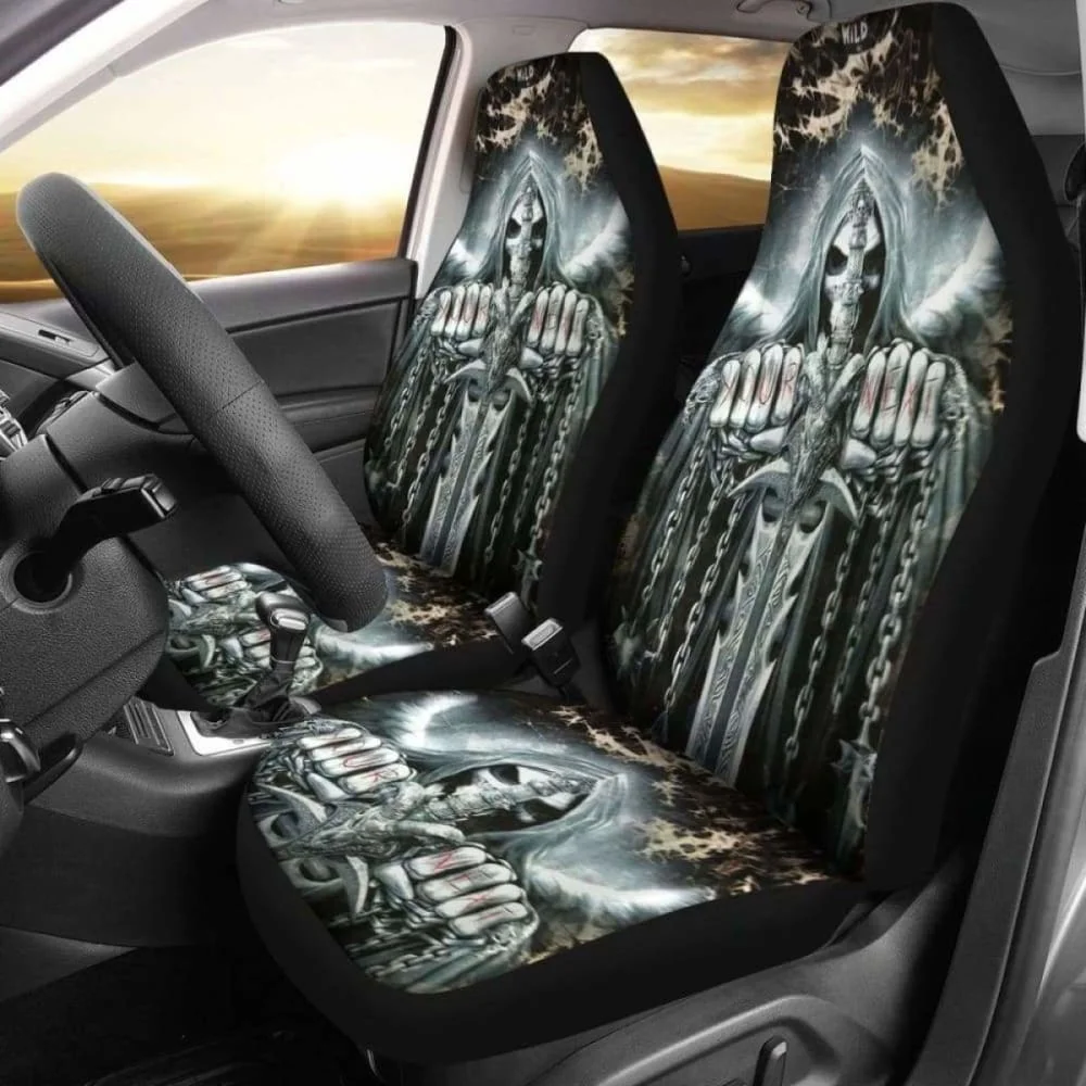 

Set Of 2 Pcs Skull Gothic Horror Halloween Skull Car Seat Covers Pack of 2 Universal Front Seat Protective Cover