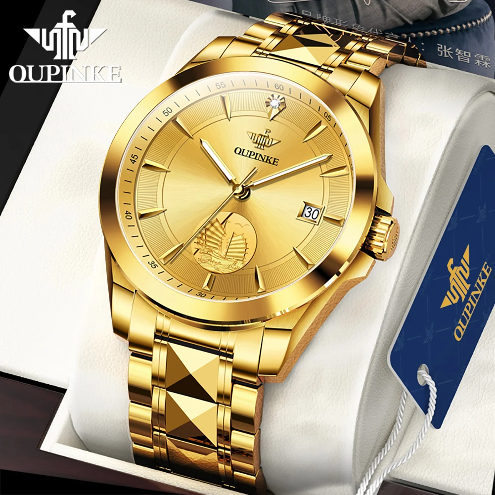 

OUPINKE Swiss Certification Automatic Mechanical Watch Men Luxury Top Brand Real Gold Real Diamond Sapphire Mirror Wristwatch