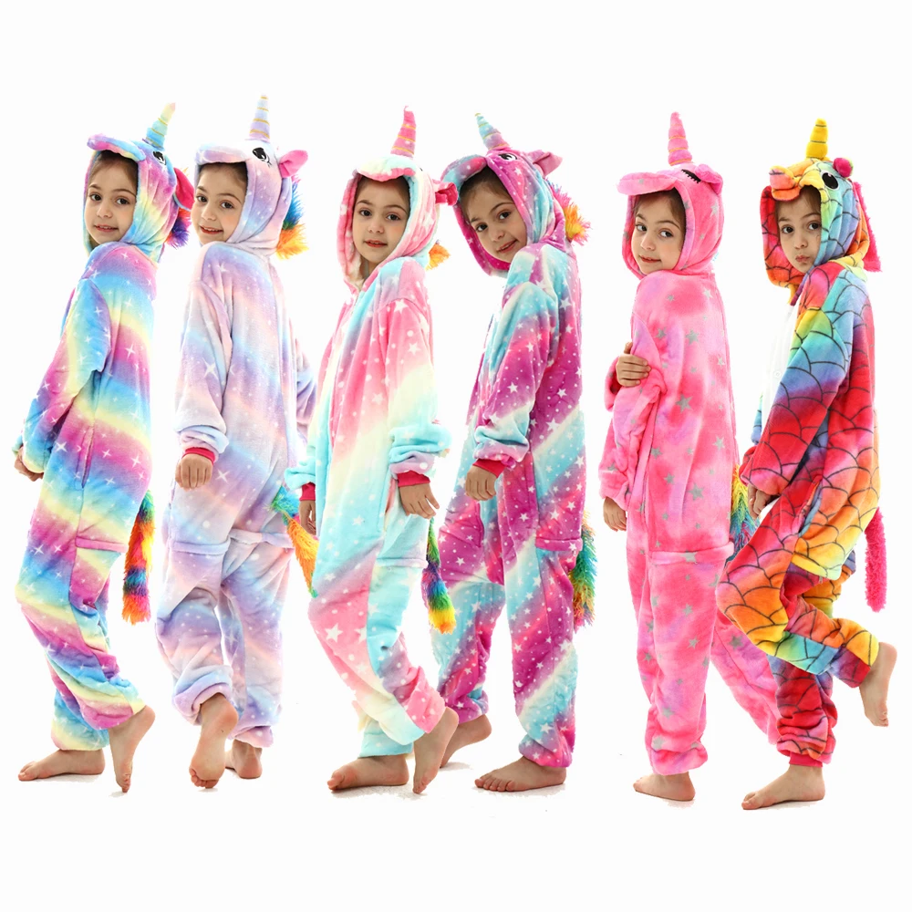 Kigurumi Pajamas for Children Sleepwear Flannel Anime Pink Unicorn Pijama Onesies Kids Nightgown Girls Boys Tiger Lion Jumpsuit