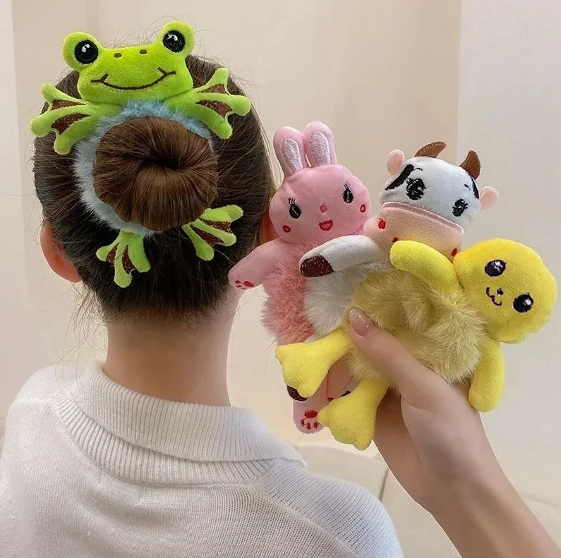 Neue Koreanische Nette Plüsch Tier Elastische Haar Bands Frosch Katze Haar Seil Krawatten Kinder Barrettes Headwear Mädchen Frauen Haar Zubehör