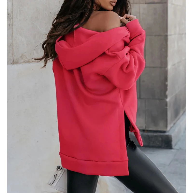 Autumn Winter Women Casual Streetwear Oversize Asymmetrical Zipper Hoodie Jacket Harajuku Y2K Long Sleeve Hooded Sweatshirt Coat