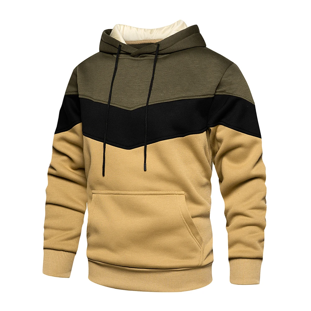 

Men's Patchwork Hooded Sweatshirt Hoodies Clothing Casual Loose Fleece Warm Streetwear Male Fashion Autumn Winter Outwear