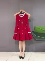 plus Size Color Blo Collar Long Sve Waist Cinched Little Bla Dr Red Ele Ladylike Dr Commute Sle A-Line Skirt