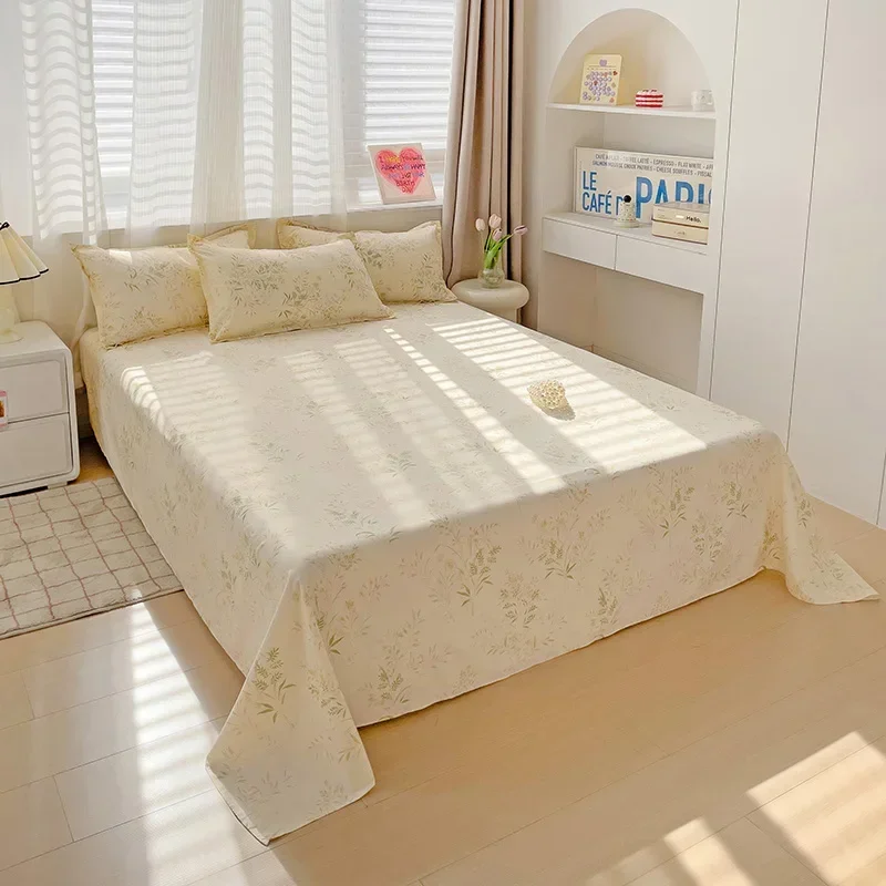 Description Picture 6 of itemWashed Cotton Flat Bed Sheet Solid Bed Cover Single Double Queen King Size Bedsheet Linens Soft Bedspread (Pillowcase Can Order)