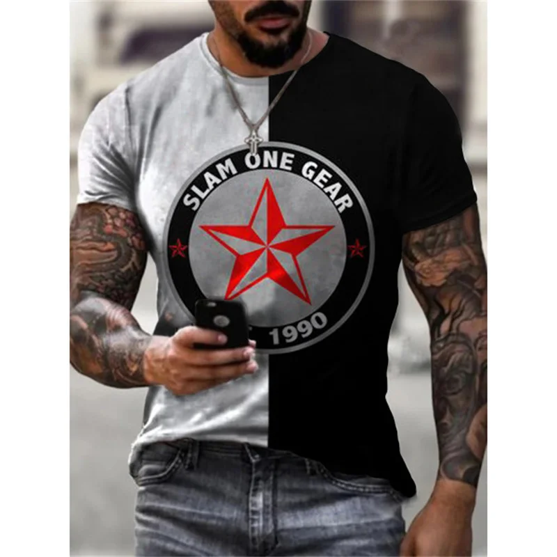 

Retro Style Loose Men's Summer T-Shirts 3D Printing Short-Sleeved Large Size Casual Fashion Pattern Oversized Tops Clothes