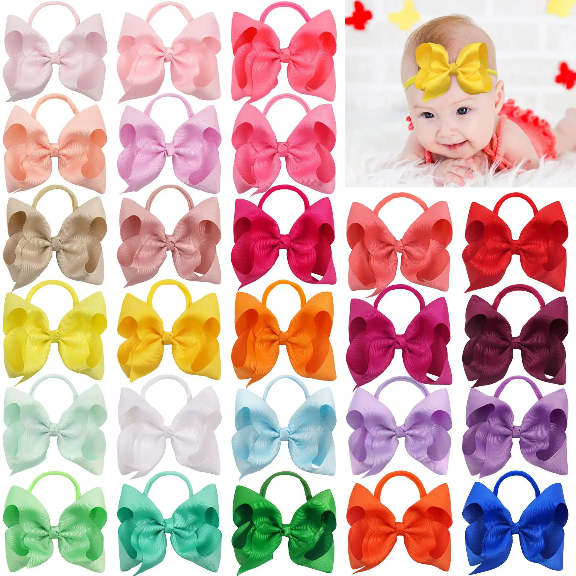 

12Pcs/Lot 5.5" Ribbon Bows Headband Super Soft Baby Girls Newborn Toddle Headwear Bows Hairbands For Infant Spring Headband