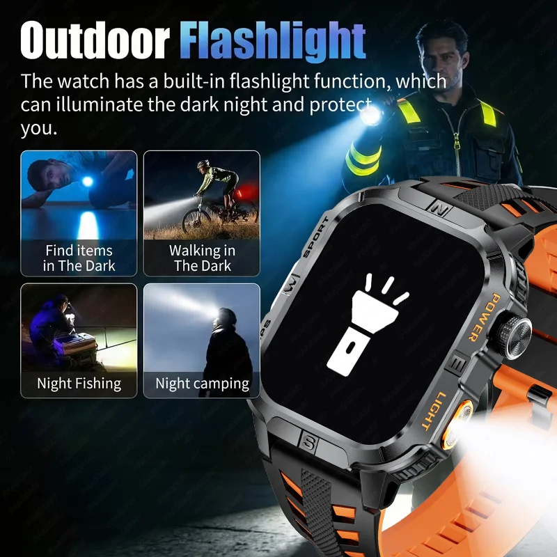 Neue professionelle GPS-Outdoor-Smartwatch für Herren mit Taschenlampe, Kompass, wasserdichtem Militär-Sport-Tracker und Bluetooth-Anruffunktion_voghion.com