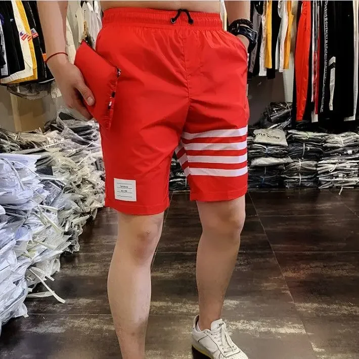 thumbnail image 1 of Pantalones cortos para hombre con estampado de rayas y cordón para playa, elegantes, elásticos, a la moda, sin logotipo, con corte seco, XL, finos, 1 of 5