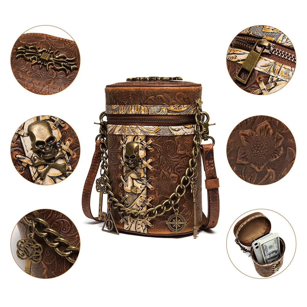 Shoulder Crossbody Women's Handbag Head Bag Layer Cow Leather Retro Y2k Bucket Clutche Female Purses Fashion Zipper Versatile