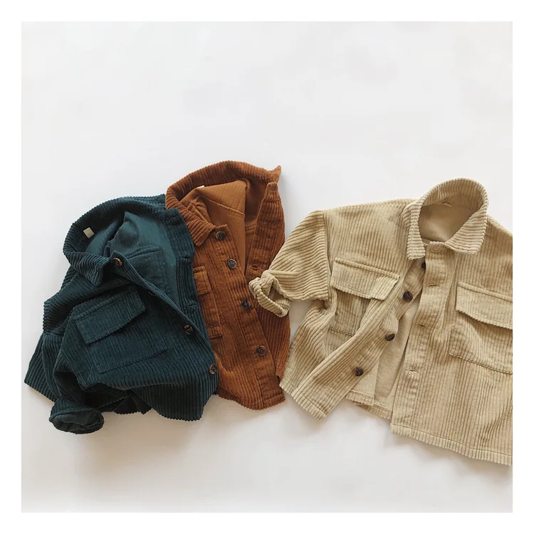 Autumn Korean Kids Boys Coat Corduroy Solid Long Sleeve Pocket Vintage Toddler Boys Jacket Exterior Buttons Children Coat