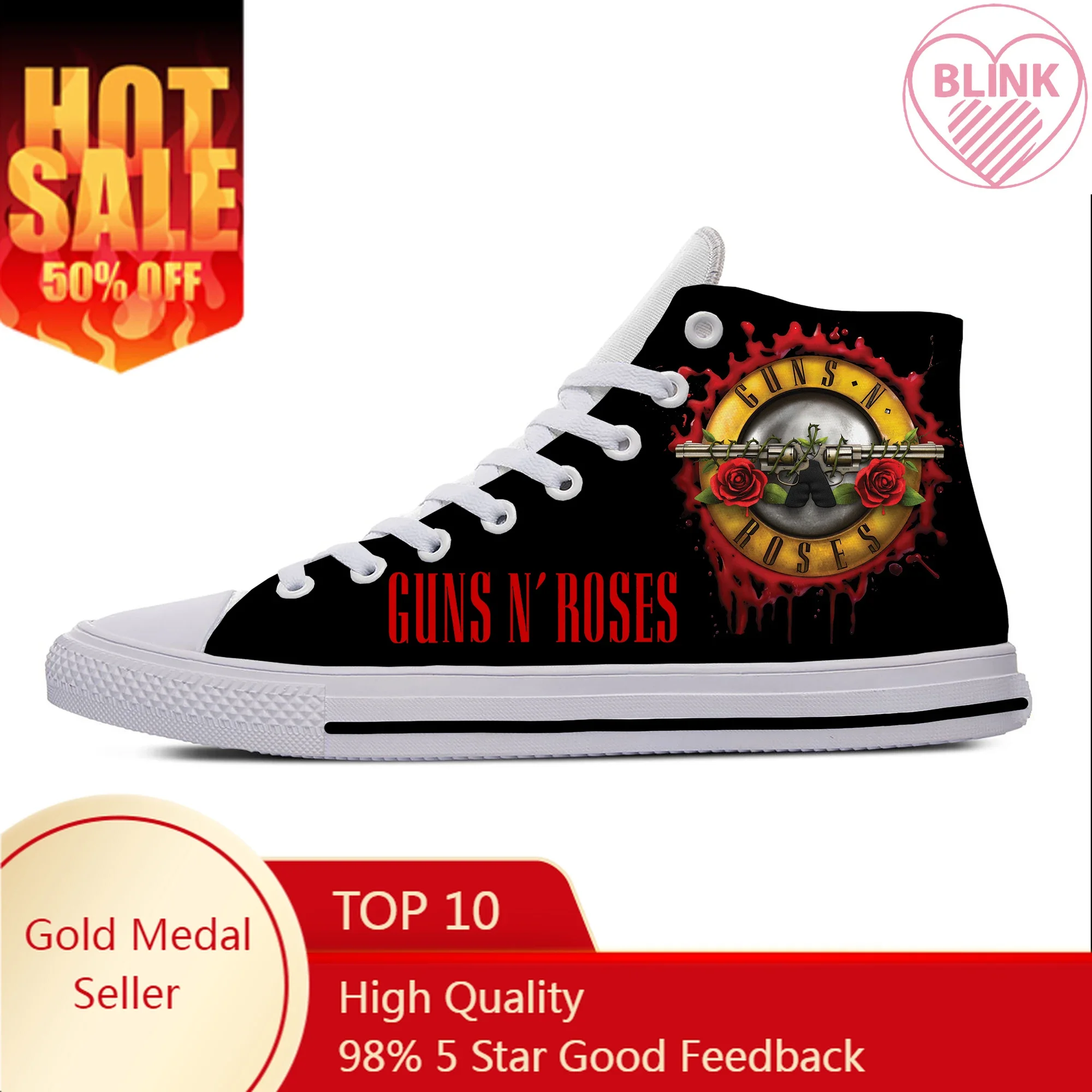 

GUNS N ROSE Rock Band Heavy Metal Fashion Funny Casual Cloth Shoes High Top Lightweight Breathable 3D Print Men Women Sneakers