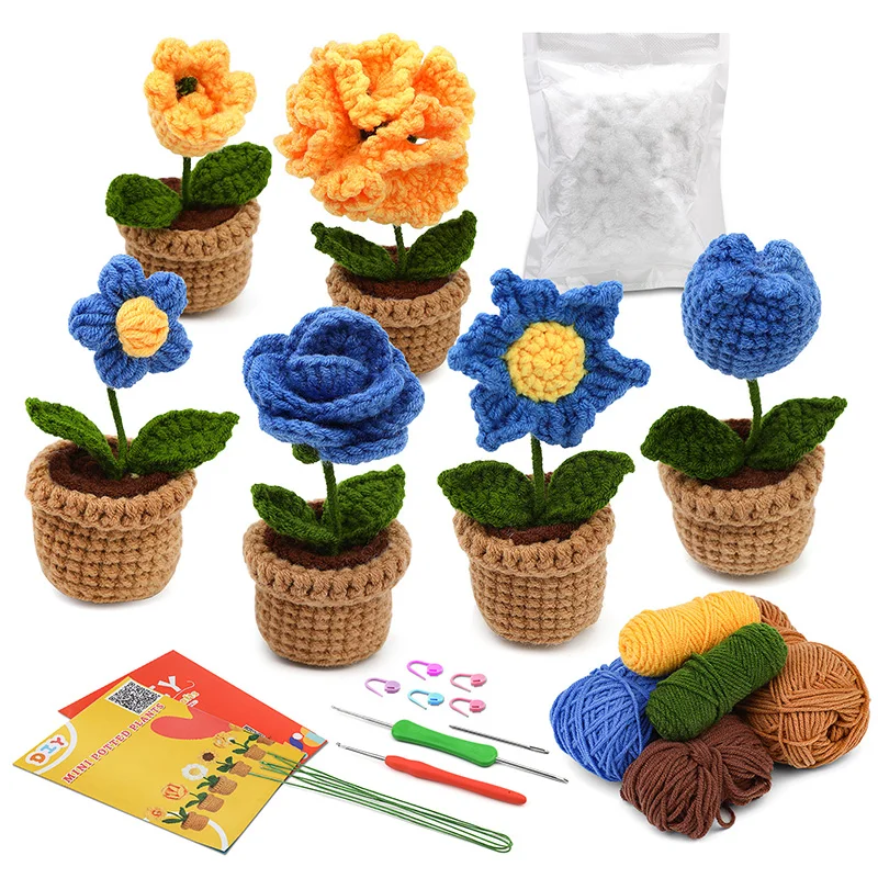 TLKKUE Flower Crochet Kit for Beginners With Video Tutorial Cotton