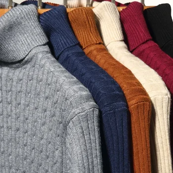 Maglioni dolcevita da uomo nuovi autunno lavorato a maglia a righe streetwear caldo pullover a maniche lunghe tinta unita stile basic top casual 1