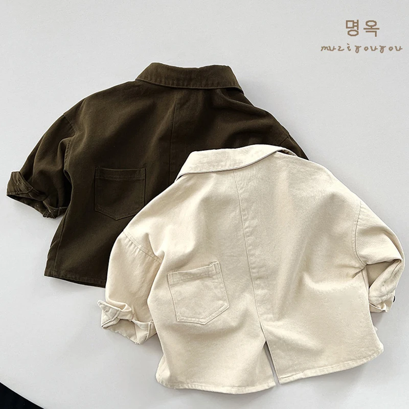 Autumn Spring Korean Style Children Clothing Cotton Long Sleeve Casual Loose Shirt Baby Girls Boys Coat 1-6Yrs Kids Shirt