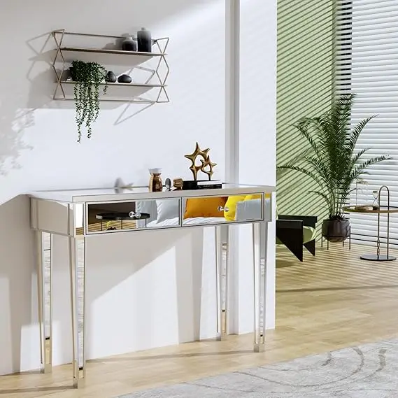 Mirrored Console Table with 2 Drawers for Entryway/Hallway Silver Bedroom Desk Sofa Tables for Living Room