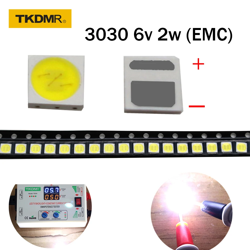 

100/50 шт. EMC СВЕТОДИОДНЫЙ ная подсветка высокая мощность 2 Вт 3030 6 в ток 15000-20000 мА холодный белый температура-k применение для телевизора
