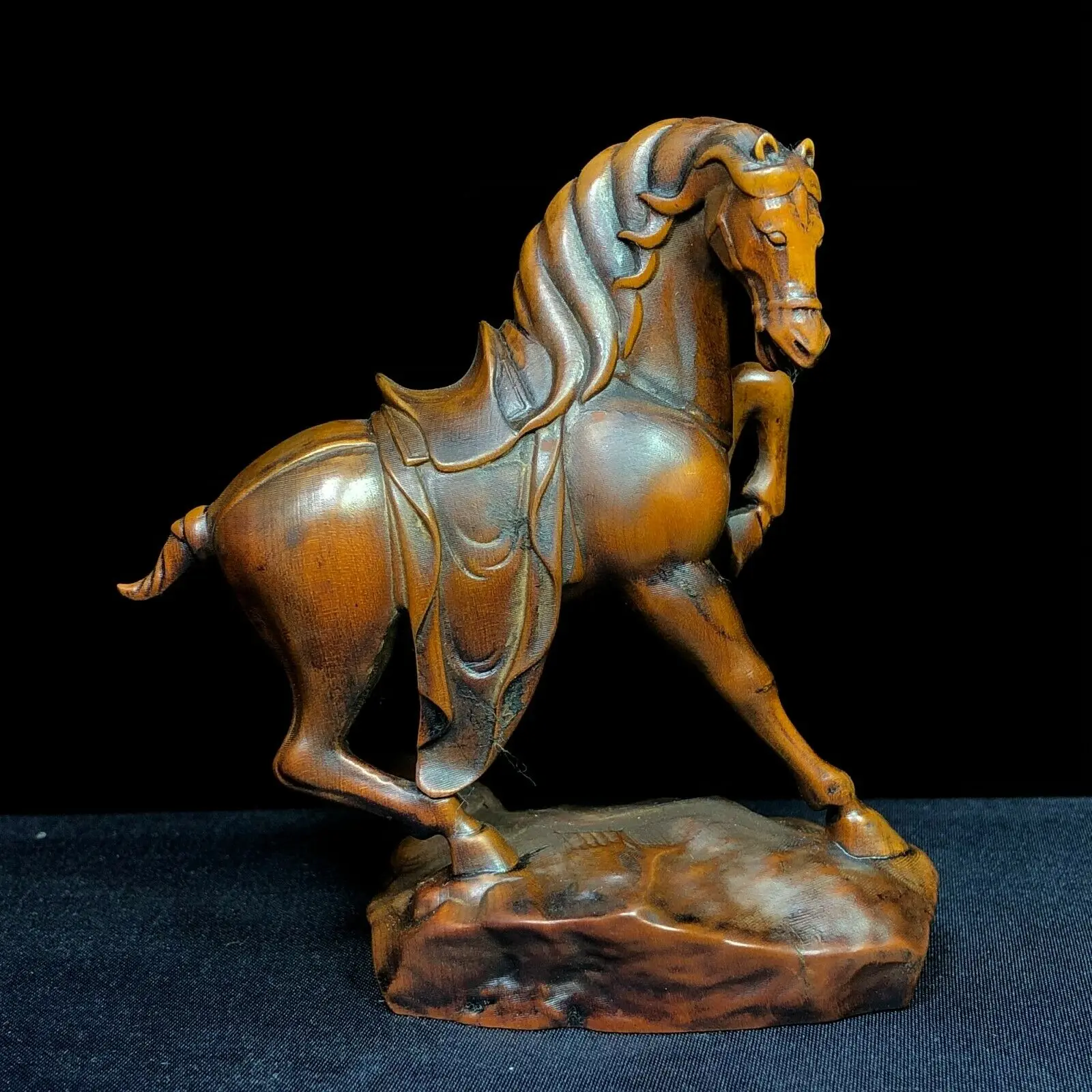 

Japanese Netsuke Collectible Old Vintage Boxwood Zodiac Horse Ornament Statue