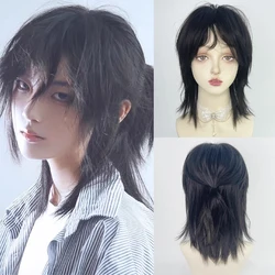 Stylish Short Synthetic Mullet Wig with Bangs for Cosplay and Daily Wear - Black, Gray, Green (Black)