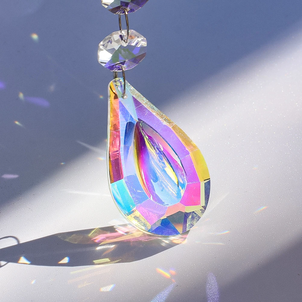 Suncatcher Crystal Hanging Rainbow Maker Glass Octagon Beads Garland Prism Chandelier Parts Pendant Wedding Christmas Tree Decor