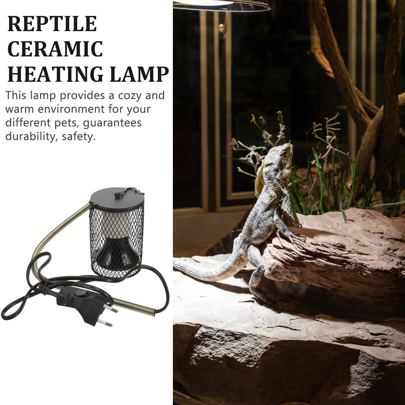 Reptile Heating Lamp Ceramic Heat Lamp Reptile Heat Lamp Bulb Bird Bulb Lizard Heater With Shade (EU Plug) Pet Ceramic Heating Cover Set