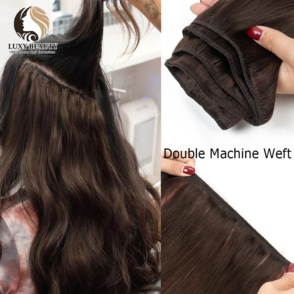 

Natural Brown Double Machine Weft Sewing in Human Hair Extensions 12"-24" Straight Brazilian Machine Remy Hair 45-50g Bundles