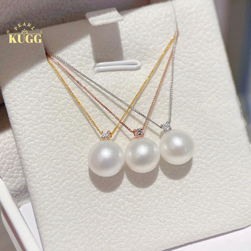 

Ожерелье KUGG из 18-каратного белого/розового/желтого золота, ожерелье с натуральным жемчугом 9-10 мм, женское Ювелирное Украшение с бриллиантами