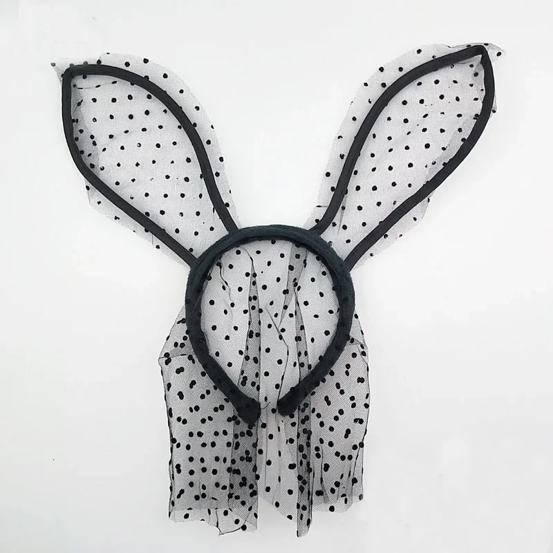 Party Rabbit Bunny Ears Headband With Lace Eye Mask Black/Red Masquerade Birthday Anime Cosplay Costume Halloween Christmas