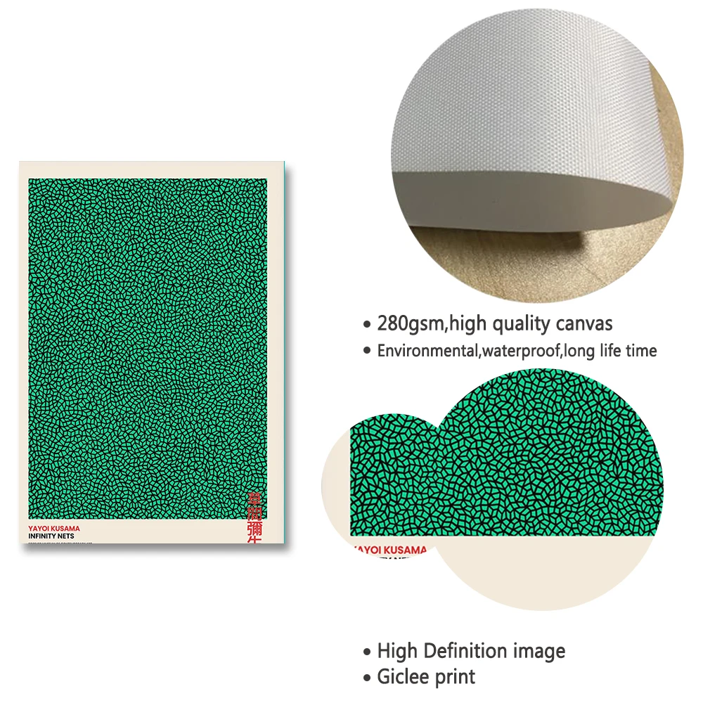 Canvas Wall Art Yayoi Kusama Abstract Line Dots Canvas Art Poster Print Black Green Painting For Room Home Decor