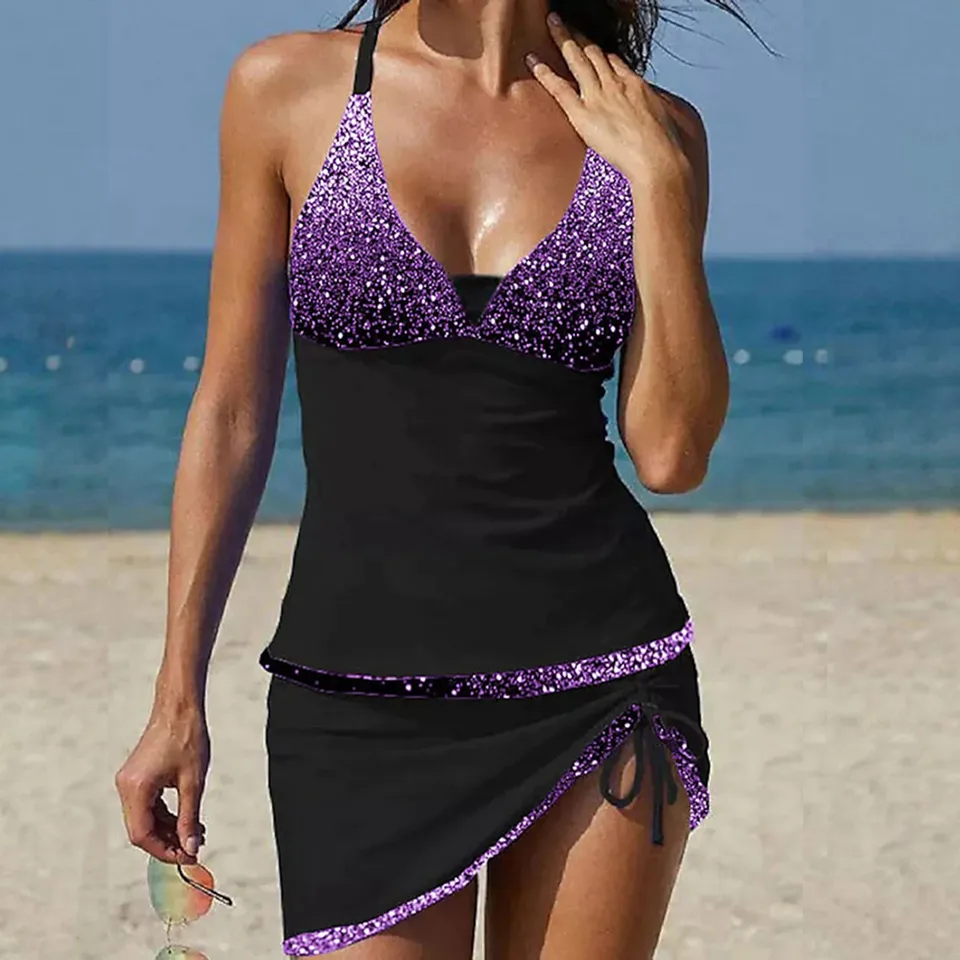 Womens High Waisted Sequin Swimwear Set