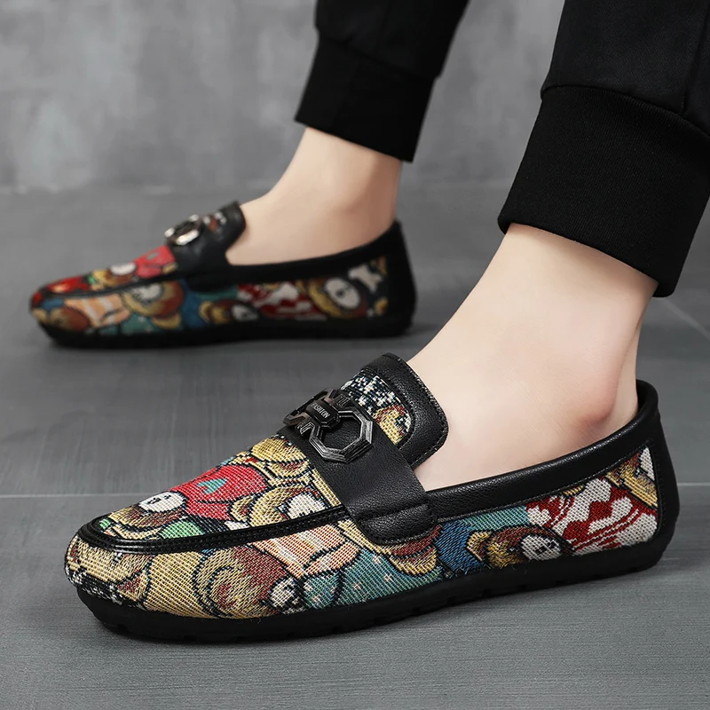 Luxury Print Canvas Loafers Men Boat Shoes Spring Breathable Casual Slip-on Men's Shoes Comfort Flat Driving Shoes Men Plimsolls 3