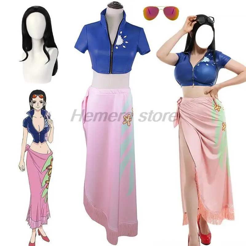 

Anime Cosplay Costume Dress Outfits Nico Robin Cosplay Custom Glasses Party Wig Suit Costumes for Girl Halloween Carnival Suit