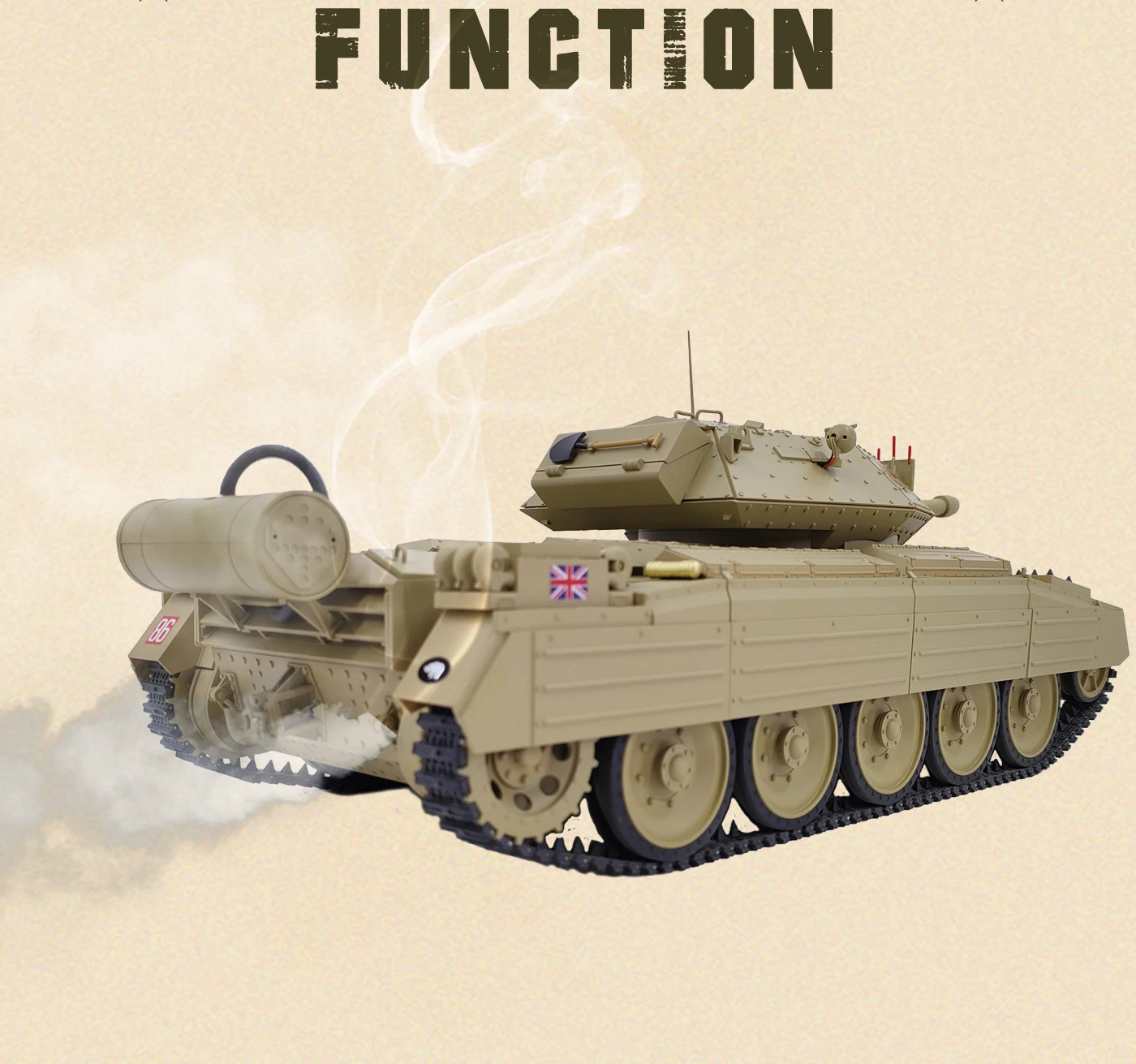 탱크 모델 1:16 사막 노랑 십자가 크루저 탱크 모델 스케일 원격 제어 탱크 360 °   터렛 원격 제어 회전(듀얼 배트)