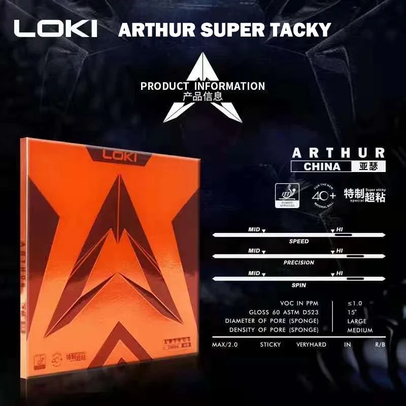 Original LOKI ARTHUR Europe/Asia China Table Tennis Rubber Sticky Offensive Ping Pong Rubber with Hard Cake Sponge