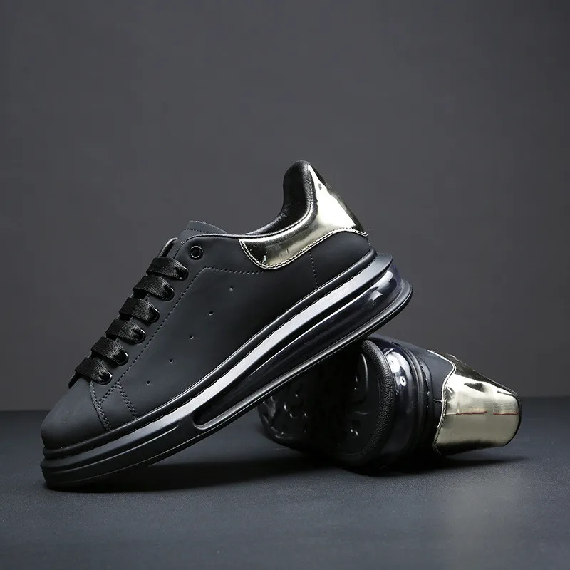 

England style men's leisure black white shoes lace-up original leather flat shoe air cushion sneakers platform footwear zapatos