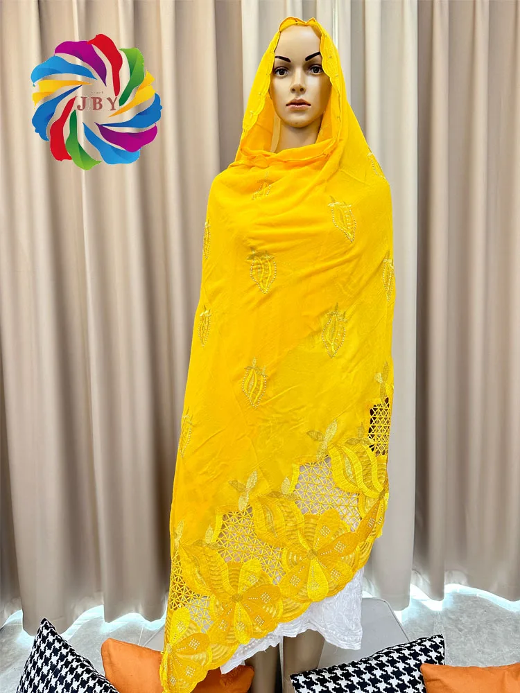 New Style African Women Scarfs Muslim Embroidery Heavy Cotton Scarf Big Size Scarf With Beads For Shawls Embroidery echarpe