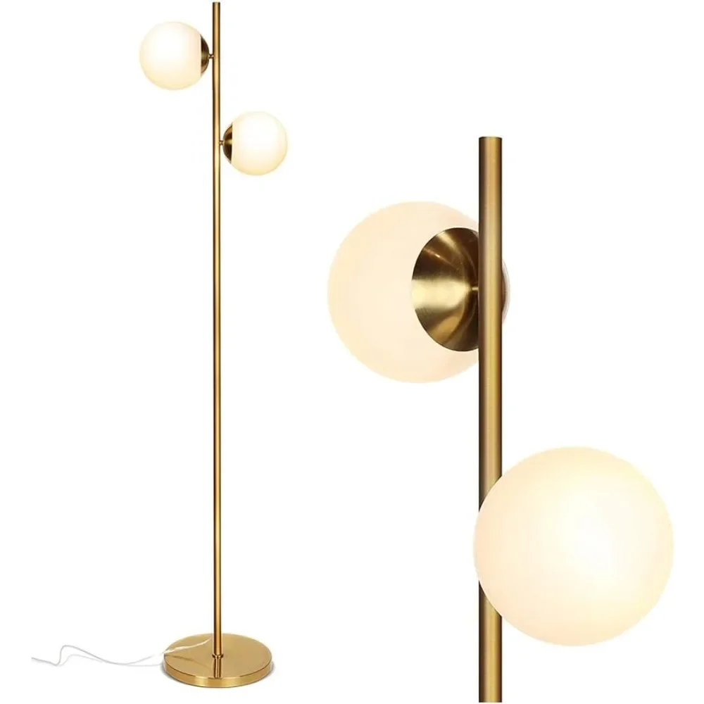 

Mid-Century Modern 2 Globe Pole Light for Bedroom,Sphere Floor Lamp for Living Room, Bright LED Standing Lamps for Offices