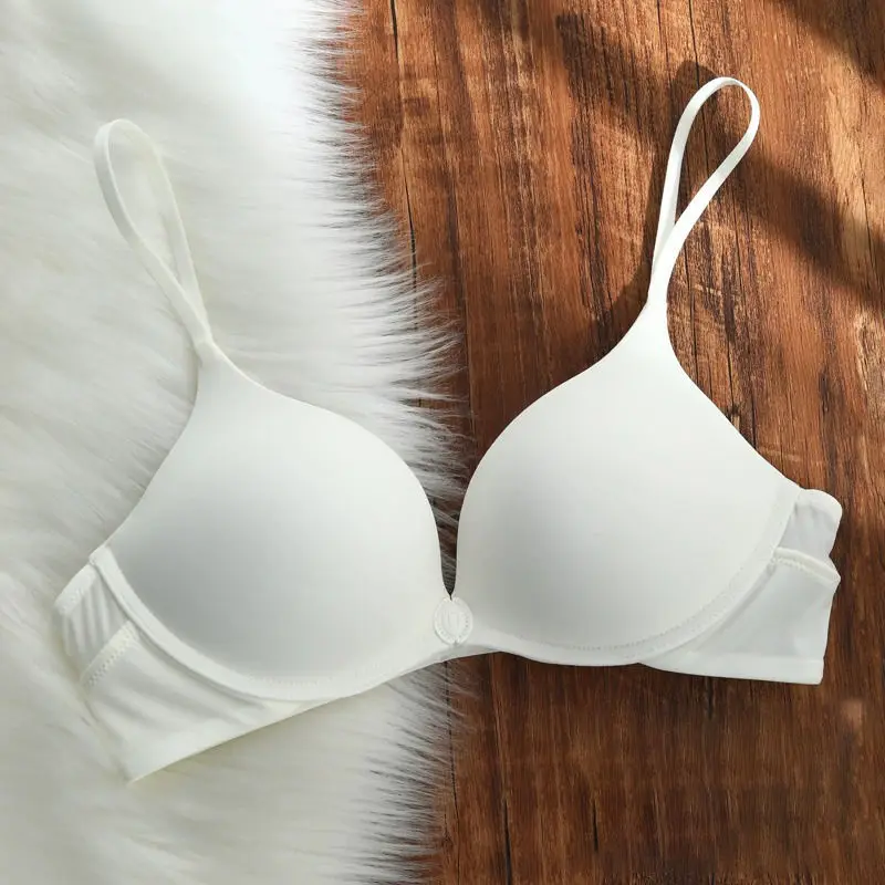 Women's Thin Push Up Bralette Seamless Anti Sagging Bra Front Closure Solid Brassiere Sexy Gathered Bras Breathable Underwear