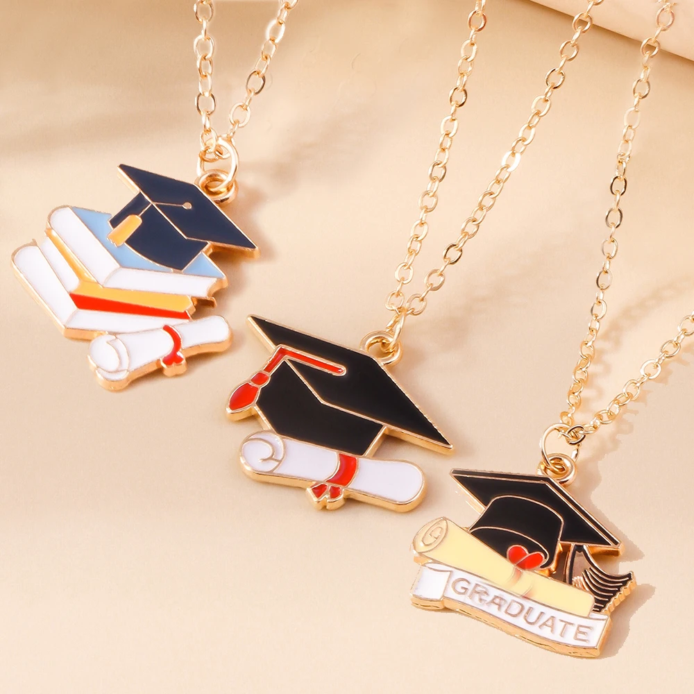 Aihua niedlichen Studenten Mortar board Abschluss feier Halskette für Frau Männer Junggesellen mütze Halskette zurück zu Schule Schmuck Geschenke