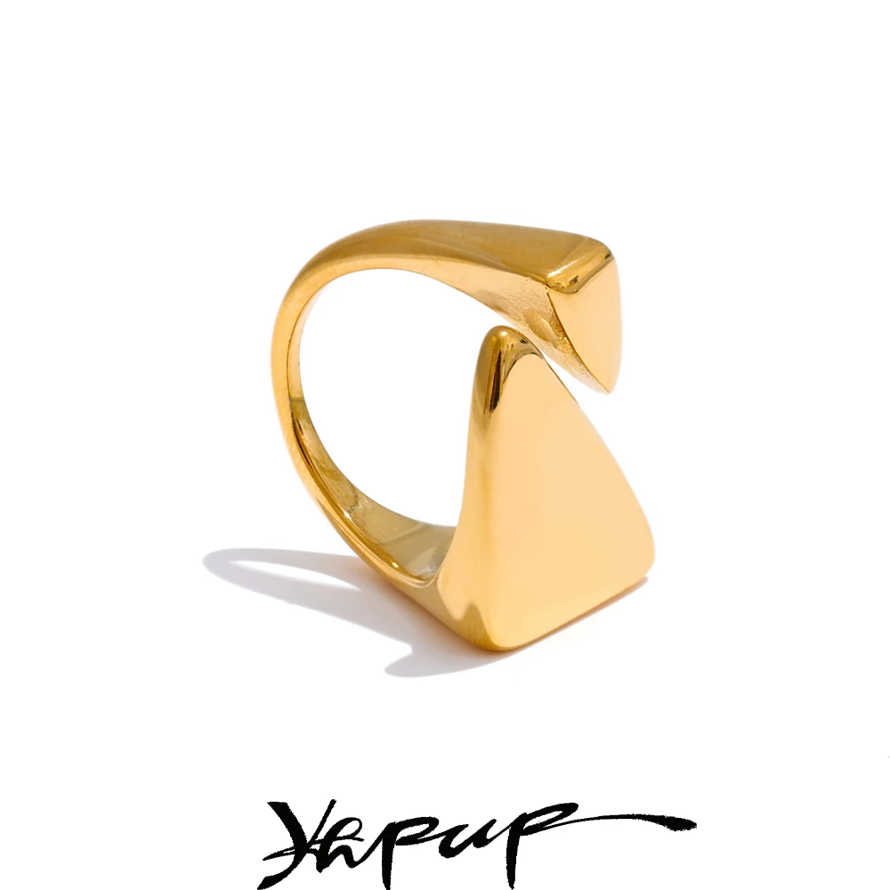 Yhpup Stainless Steel Triangle Adjustable Cast Ring PVD Plated for Women