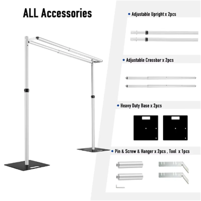Double Crossbar Pipe and Drape Stand kit, Heavy Duty Adjustable Backdrop Stand, Aluminium Flower Wall Backdrop for Event,Birthda