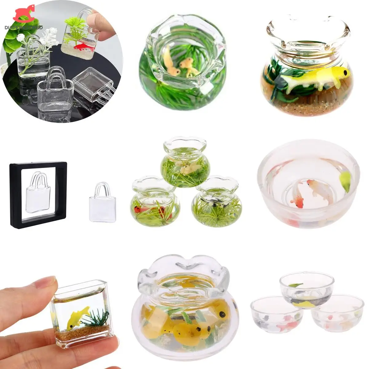 

1:12 Dollhouse Miniature Glass Fish Tank Simulation Goldfish Transparent Aquarium Dollhouse Home Decor Accessories Kids Toy