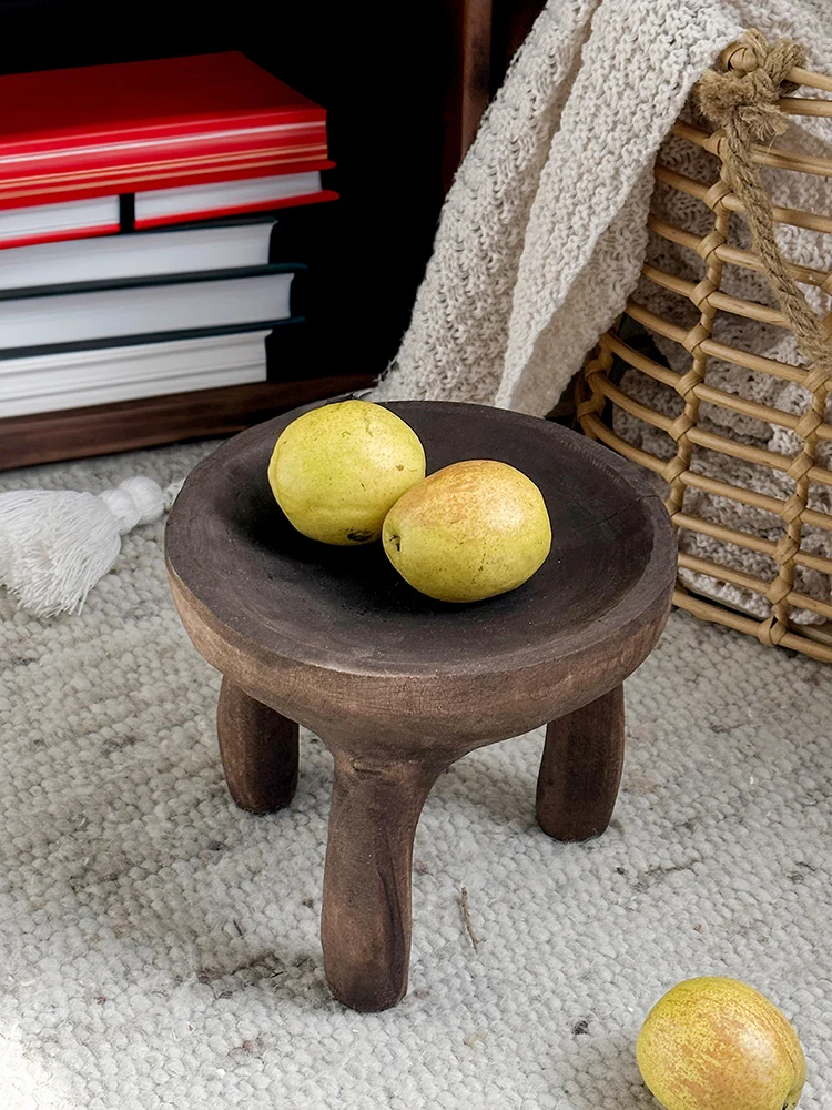 Modern Simple Style Home Decoration Fruit Tray Wabi-Sabi Retro Storage Rack Handwork Wooden Pallet Living Room Tray Size 21x19cm 5