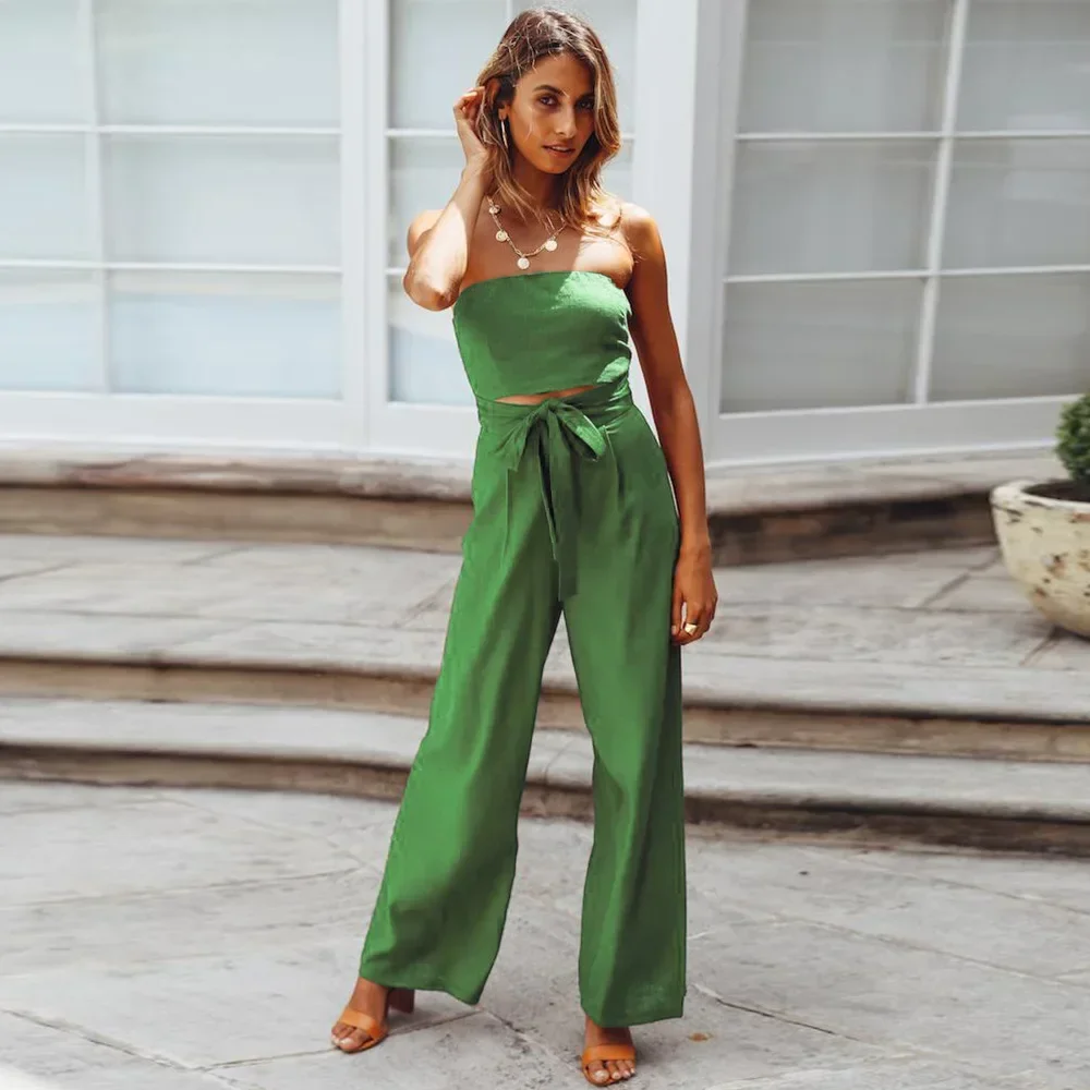2024 Spring/Summer New Casual Fashion Set Sexy Backless Slim Fit jumpsuit, European and American Straight Leg Pants Set