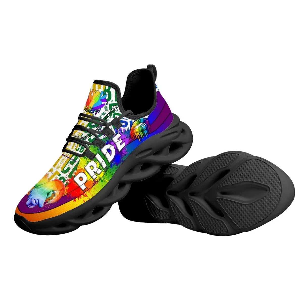 Colorful Pride LGBT Print Platform Shoes For Women Light Mesh Sneakers Female Rainbow Lips Pattern Running Shoes