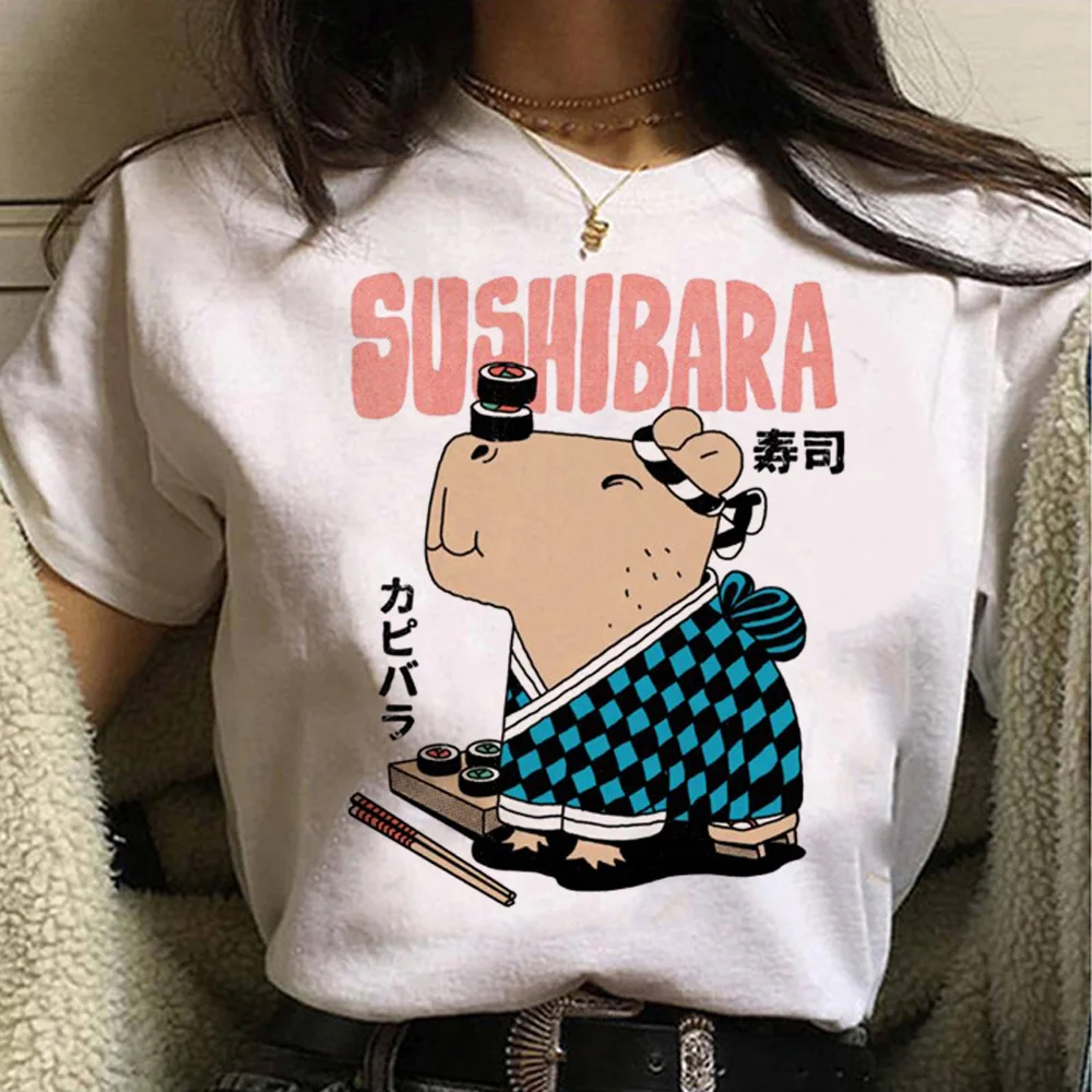 

Capybara Tee women anime top female manga funny Japanese clothing