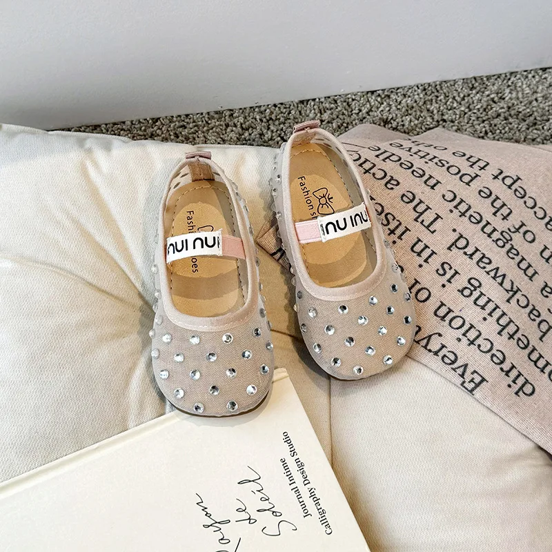Baby Shoes Mesh Shoes Summer Breathable Lace Mesh Ballet Flats Kids Girls Luxury Brand Design Crystal First Walkers Shoes Baby Children Bling Zapatos