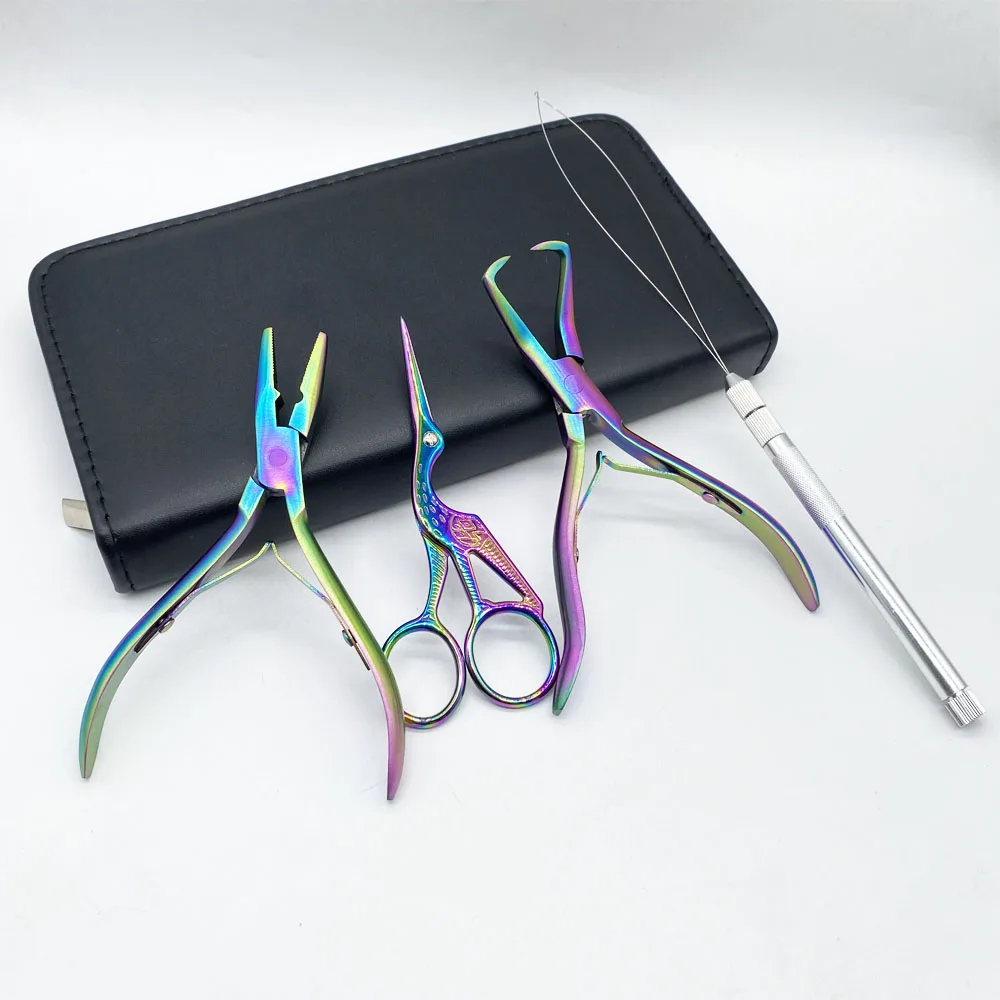 Plier Set Micro Ring Applicator Opener Plier Hair Loop Tool tweezers for hair extensions hair Metal Scissor for Weft Extensions