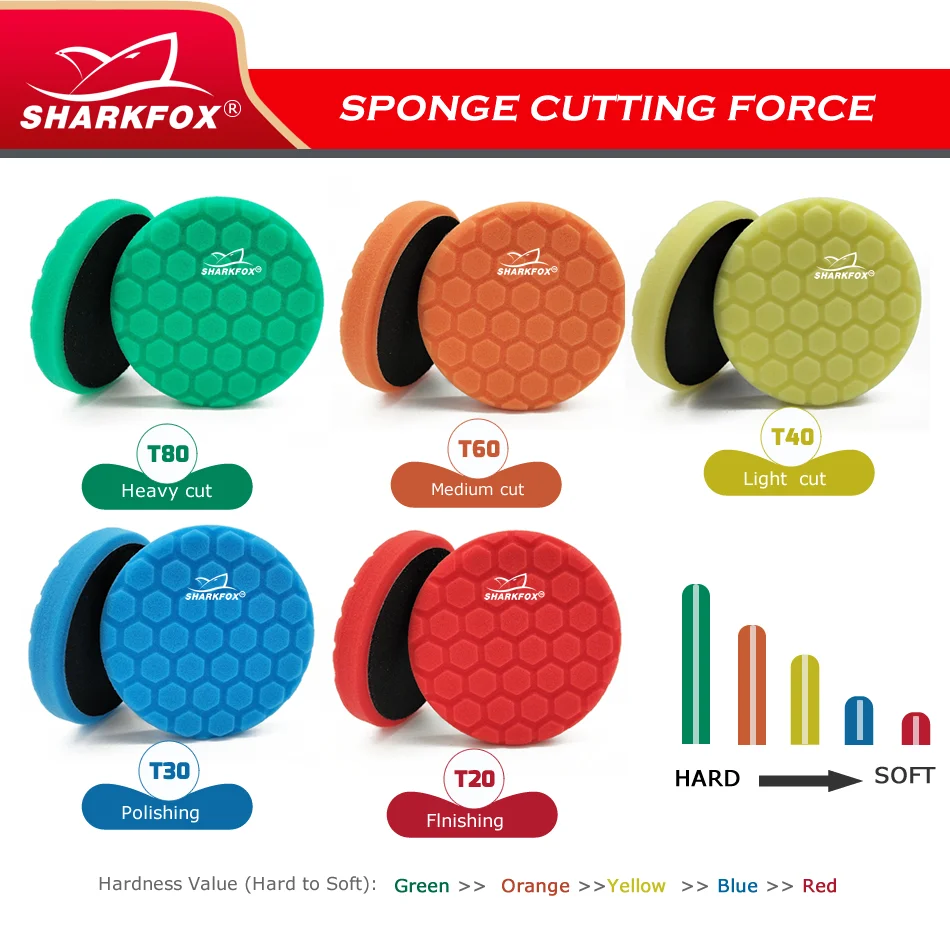 Sharkfox 5"(125mm) Hex-Logic Sponge Buffing Polishing Pads For DA/RO/GA Car Buffer Polisher 2
