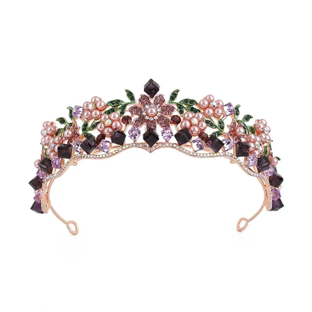 Bride Crown Vintage Purple Crystal Princess Crown Performance Birthday Headwear Wedding Dress with Hair Accessories