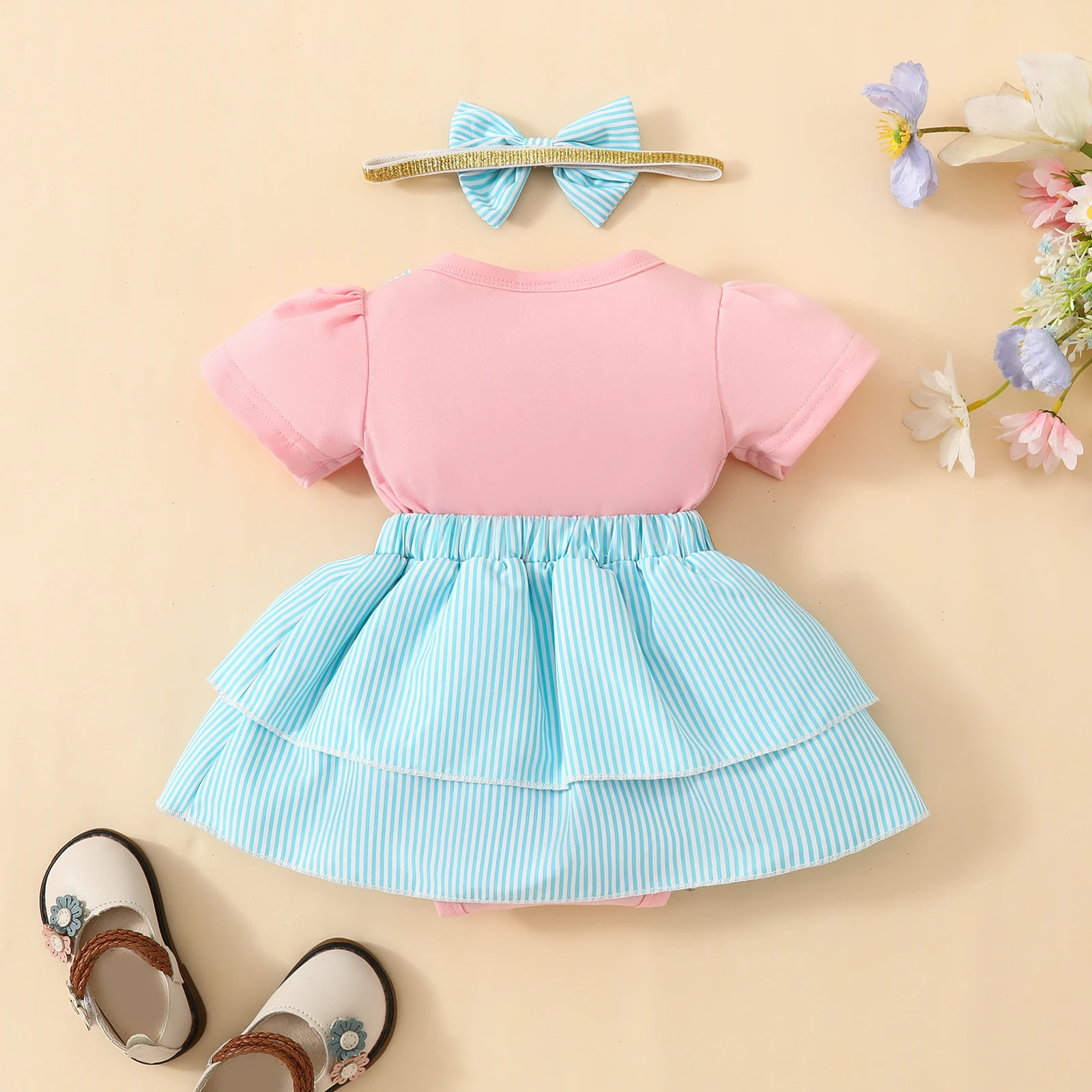 Baby Rompers Baby Girl 2pc Bodysuit & Skirt Set Bow Headband